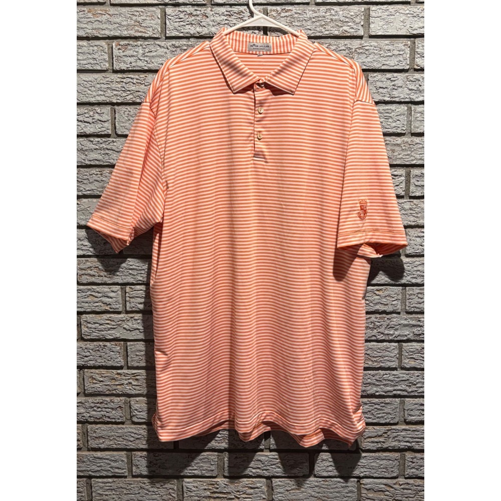 Peter Millar Summer Comfort Polo Shirt Mens 2XL Orange White Stripe BHCC Golf